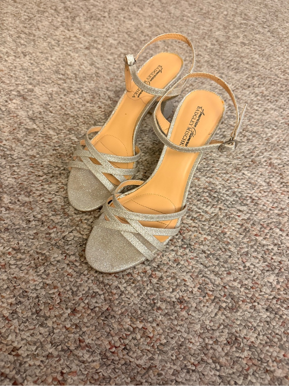 Badgley Mischka Gold Glitter Strappy Slingback Heels